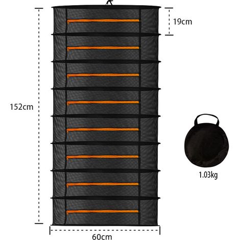 Red de secado de hierbas, 8 capas, 60 cm de diámetro, plegable, para colgar, con cremalleras, para verduras, plantas y ropa