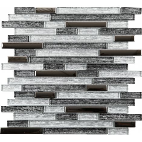 MAT INTER - Lot de 9 Mosaïques - 300x300x8mm - Multi formats verre miroir / mix gris tissu lisse