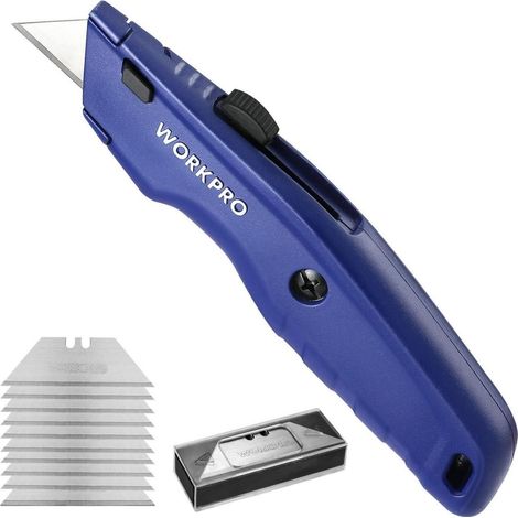 WORKPRO Premium Teppichmesser Vollmetall mit 10 Klingen Blau (1/5)