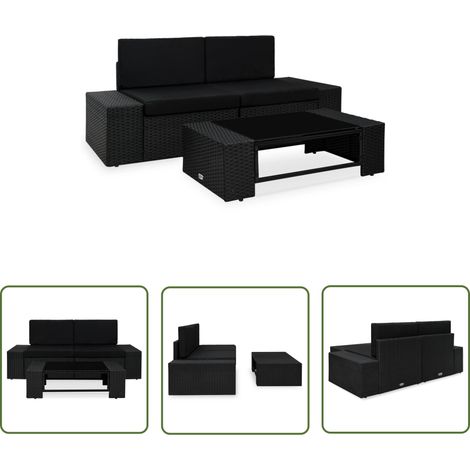 Salon de jardin 3 pcs Contemporain, Ensemble repas de jardin, Résine tressée Noir OIB4302E (1/5)
