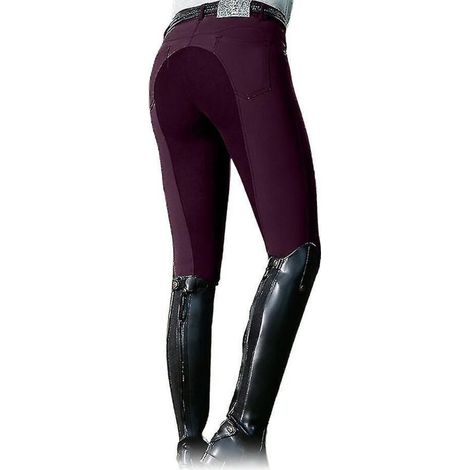 Damen-Reithose mit hohem Bund und elastischem Bund, schmale Passform, im Rennstil – Größe 3XL – Weinrot (1/5)