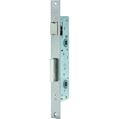Serrure à encastrer pour profilés métalliques, axe 20 mm, finition gris inox, pêne réversible