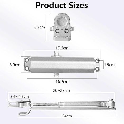 Door Closer, Heavy Duty Automatic Door, Silver (1/2)