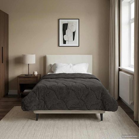 Couette 4 saisons réversible matelassée en microfibre et polaire anthracite 140 x 220 cm - PANGIVO (1/5)