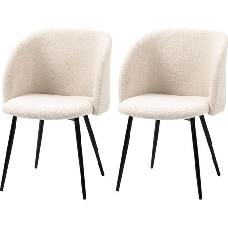 Set aus 2 Esszimmerstühlen mit Rückenlehne aus Bouclé-Wollstoff und Stahlbeinen, 55 x 62 x 80 cm, beige und schwarz