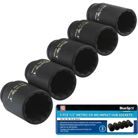 Blue Spot Tools 5 Piece 1/2" Impact Hub Nut Sockets 30-36MM (1/4)