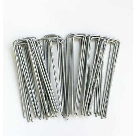 Green Mobility-piquets de jardin en U 150 mm Idéal pour la membrane de contrôle des mauvaises herbes, le tissu, l'herbe artificielle, le tapis, le filet galvanisé (lot de 50) (1/5)