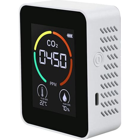 Détecteur de CO2 3 en 1 Ulisem - Moniteur de CO2 dans l'air - Détecteur de dioxyde de carbone - Qualité de l'air - Température et humidité - Pour maison, bureau, serre, entrepôt - Blanc (1/4)