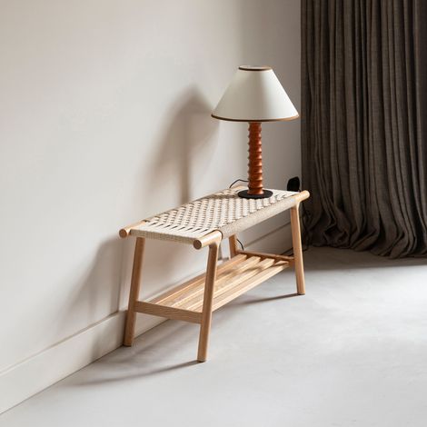Banc 90x35x43 cm en chêne massif naturel et papier tressé (1/5)