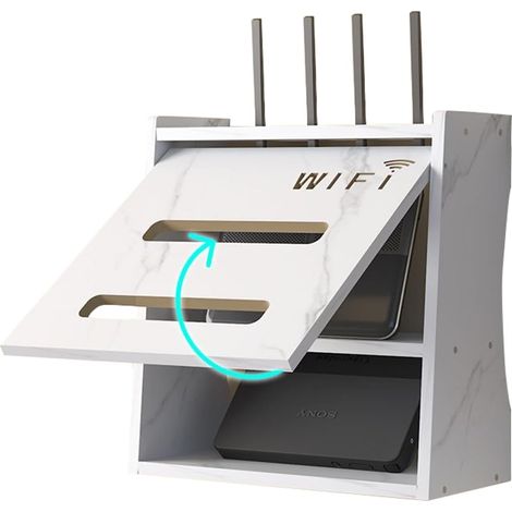 Boîte de Rangement pour Routeur WiFi, Box pour Support Mural, Étagère de Rangement Murale pour Salon, TV, Étagère pour la Décoration de la Maison, Cache par Faitement le Módem-router et Cable(White) (1/5)