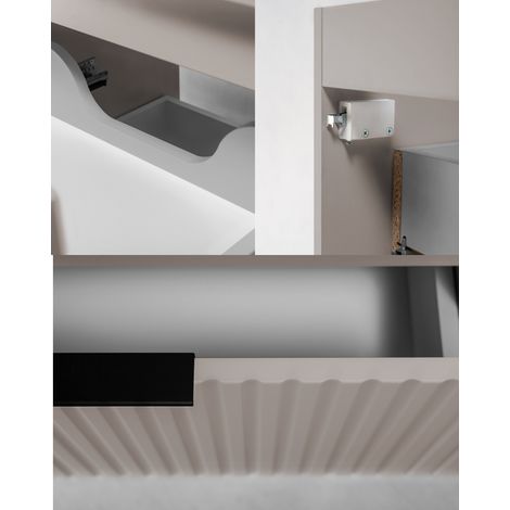 Mobile sottolavabo con piedini 80 cm, 2 cassetti, con piano, Cashmere / piano Rovere Noce, maniglie nere, gambe nere, 80 x 46 x 73,6 cm (1/3)
