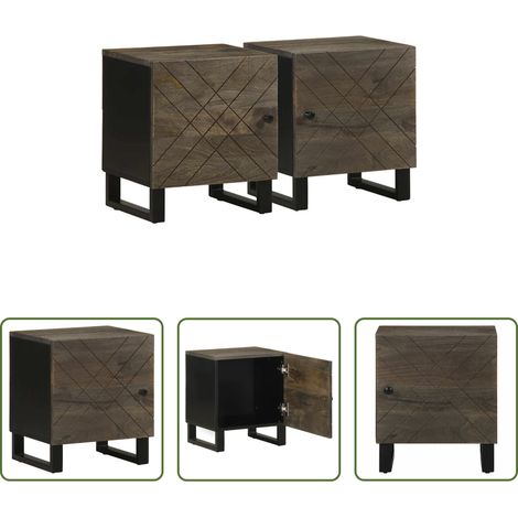 Bois de manguier -  Tables de chevet 2 pcs noir 40x33x46 cm bois de manguier solide (1/5)