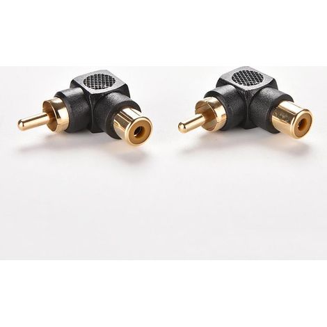 90 degree angled lotus-shaped RCA audio adapter, gold plated, with male-female plug. (1/5)