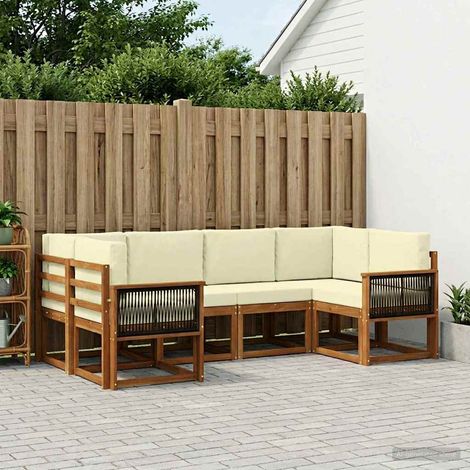 vidaXL Set di divani da esterno con cuscino 6 pcs Naturale e (1/4)