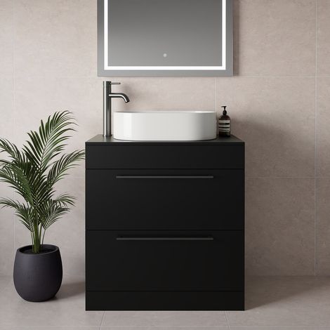 Napoli 460 Matt Black 800mm 2 Drawer Vanity Unit for Countertop Basins - 800mm - Gunmetal Grey 480mm Handle