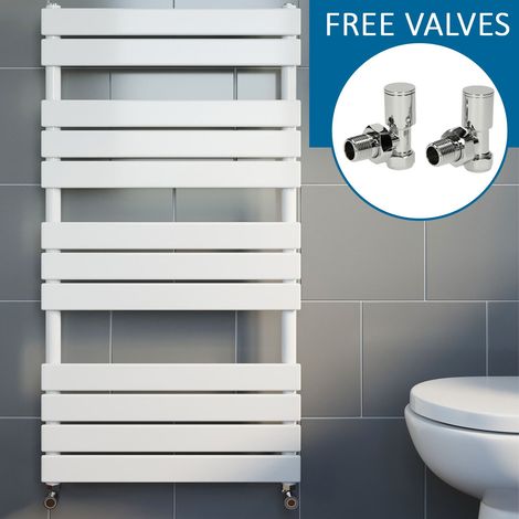 Modern Flat Panel Heated Towel Rail Radiator White 1200 x 600mm Angled Valves (1/5)
