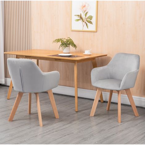 Lot de 2 chaises de salle à manger avec accoudoirs et dossier ergonomique, revêtement tissu effet velours, pieds en bois, gris, pour cuisine et salon  CHICFURN (1/5)