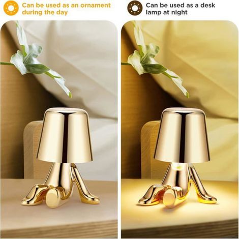 Lampe De Bureau - Statue Homme Doré - LED Dimmable 3 Niveaux - USB Rechargeable - 1800 Maha - Pour Bureau Maison - 1 Pièce (1/5)