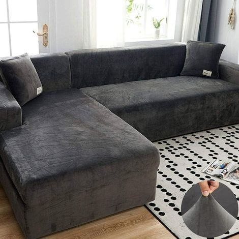 Stretch Plush Velvet Sofa Cover Couch Slipcover for L Shape Sofa, Universal, Washable, Non-Slip (1/5)
