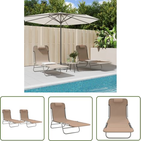 The Living Store Sonnenliegen Klappbar 2 Stk. Taupe Textilene und Stahl - Sonnenliege - Gartenliege - Outdoor-Liege - Klappliege - Textilene (1/5)