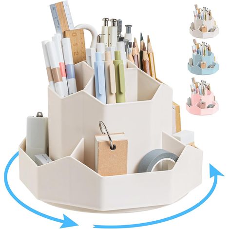 Organiseur de bureau, porte-crayons rotatif à 360 degrés avec 9 compartiments, pot à crayons multifonctionnel, porte-pinceaux de maquillage, rangement de bureau pour fournitures de bureau à domicile ( (1/5)