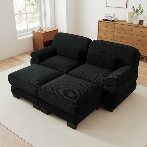 Sofá modular de 2 plazas con 2 pufs - 194 x 161 x 94 cm - salón y apartamento estilo moderno de pana - negro (1/5)
