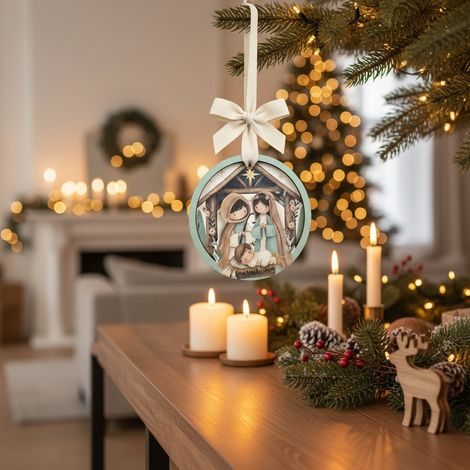 Pendaglio tondo con presepe decorazione natalizia per albero di Natale (1/3)