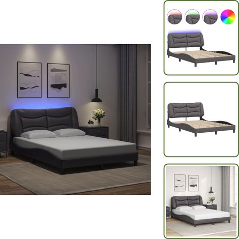 The Living Store Cadre de lit avec LED sans matelas gris 140x190 cm - Lit Plateforme - Lit Design - Lit Avec Éclairage Led - Cadre Lit Gris - Tête De Lit Rembourrée (1/5)