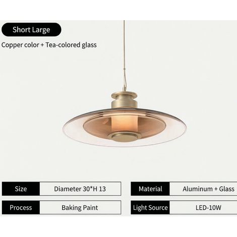 Plafonnier suspendu en verre design minimaliste rond créatif 30 cm couleur cognac pour salle à manger et chambre (1/2)
