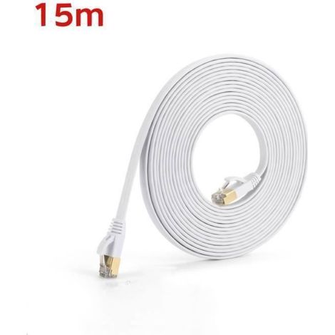 Câble Ethernet Cat 7 de 15m，Réseau 15m Haut Débit, Cable RJ45 Cable Internet 10Gbps 600MHz-pour Routeur, Modem, TV Box, PC -Blanc (1/4)