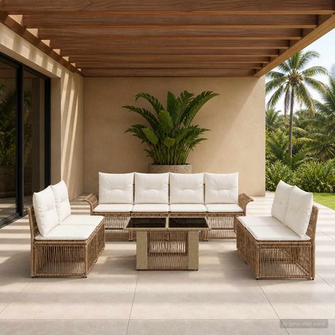 vidaXL Set Divano da Giardino 9 pz Beige e Bianco Crema polyrattan (1/5)