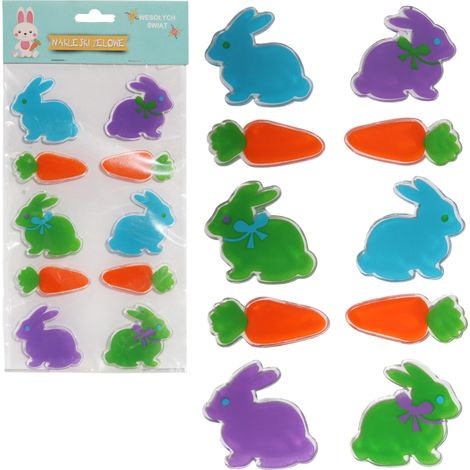 Adesivi in gel autoadesivi per finestre con lepri e carote, 9 pezzi (1/4)