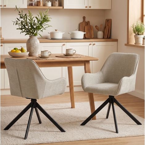 Sedie da pranzo girevoli FloraGrace 60x55x82 cm in tessuto ciniglia beige (1/5)