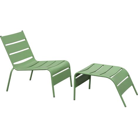 Fauteuil relax de jardin en métal avec repose pieds vert - BACA
