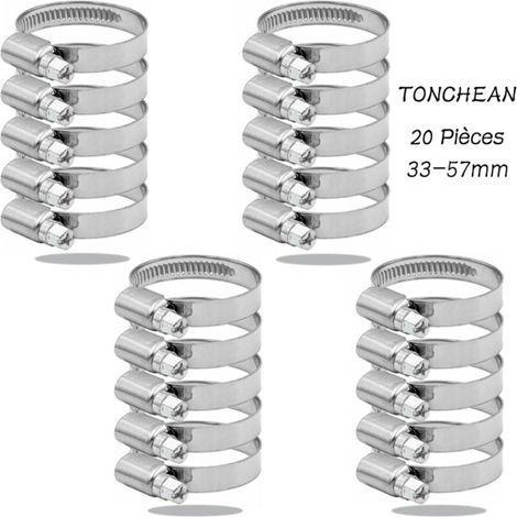 TONCHEAN Verstellbare Schlauchschellen 33-57 mm Bereich aus Edelstahl 304 Sortiment Schlauchschellen Clips für Haushaltswasserschläuche, Gasschläuche, Kfz-Schläuche, Wasserhahn 20 Stück (12 mm)