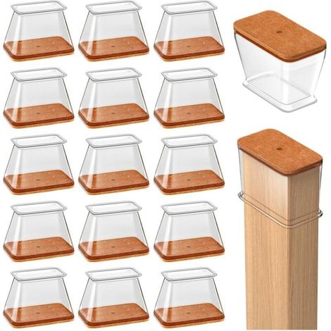 16pcs Protection Pied de Chaise Rectangulaire, Protege Pied de Chaise Silicone, Patins pour Chaises, Reduire Le Bruit éviter Les Rayures, S Fit: Périmètre:95-124mm (1/5)
