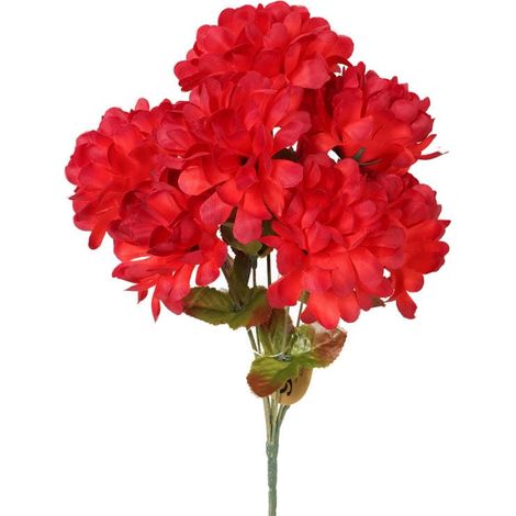 Bouquet artificiel de 7 chrysanthèmes rouges - Décoration pour la Toussaint (1/3)