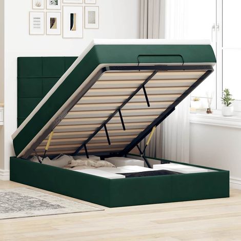 Estructura de cama otomana colchones terciopelo verde oscuro (1/5)