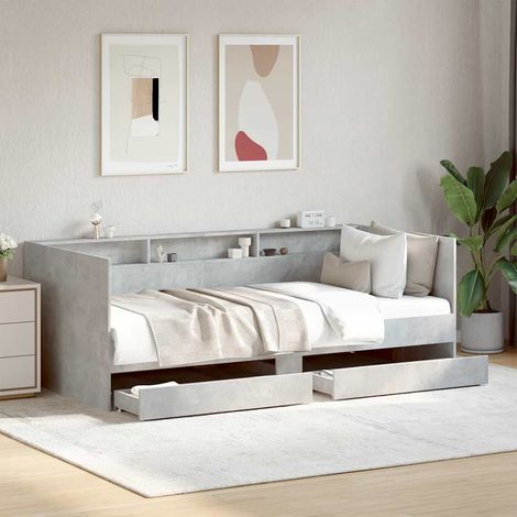 Sofá cama con cajones sin colchón gris hormigón 90x190 cm (1/5)