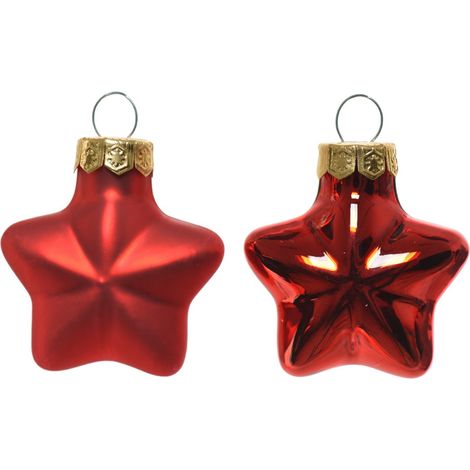 Palline per albero di Natale, stelle di vetro, rosse, 4,5x4 cm, 12 pezzi (1/3)