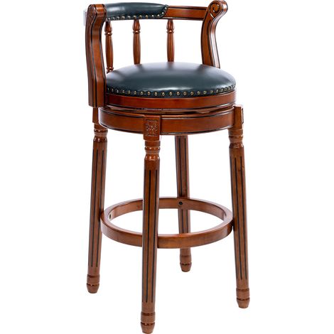 Tabourets de bar en cuir de vache avec dossier en bois blanc ivoire, siège pivotant à 360° hauteur bar 75 cm (1/5)