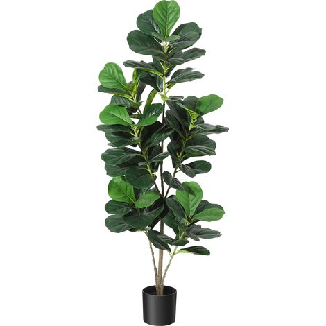 Figuier lyre artificiel réaliste, faux ficus lyrata (feuilles de violon) - Feuillage PEVA/soie - Pot en ciment lesté - Déco intérieur/extérieurérieur salon, bureau - 150 cm (1/5)