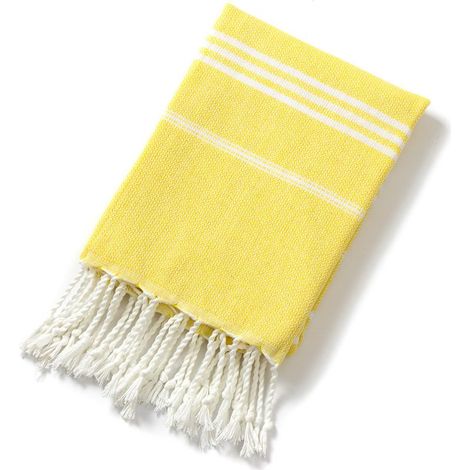 Serviette de plage en coton, serviette de bain absorbante à rayures (jaune clair)