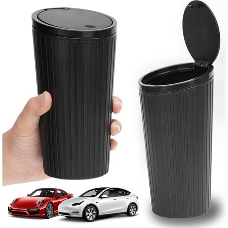 CCYKXA Small Car Trash Can with Lid, Mini Car Trash Can, Small Waterproof Car Trash Can, Portable, Waterproof, General Purpose, for Car, Office, Home (Black) (1/5)