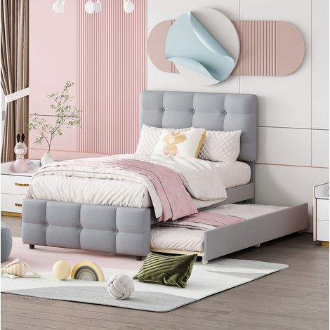 Letto singolo con letto estraibile imbottito 90x200 OKMYHOME (1/5)