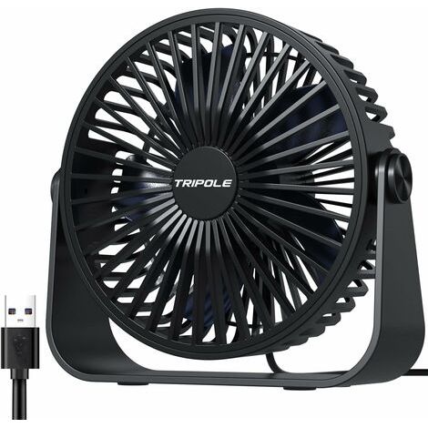 BUNTHAUS Ventilateur de Bureau USB, Ventilateur de Table à 3 Vitesses, Ventilateur Silencieux Réglable à 360°, Ventilateur Portable pour Bureau, Maison, Chambre, Voiture, Camping en Plein Air-Noir (1/5)