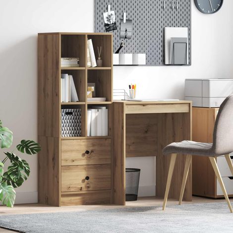 Escritorio con cajón con estante 2 pcs Roble artesanal