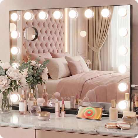Specchio da trucco Hollywood 58x48, LED a 3 colori, altoparlante Bluetooth, da appoggio (1/5)