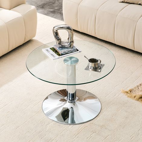 Table basse ronde en verre - Plateau rond en verre trempé - Structure métallique stable - Design moderne et épuré (1/5)