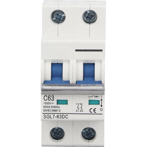 Disjoncteur miniature DC L7 2P 1000V 63A pour systèmes solaires photovoltaïques, protection circuit 2 pôles (1/5)